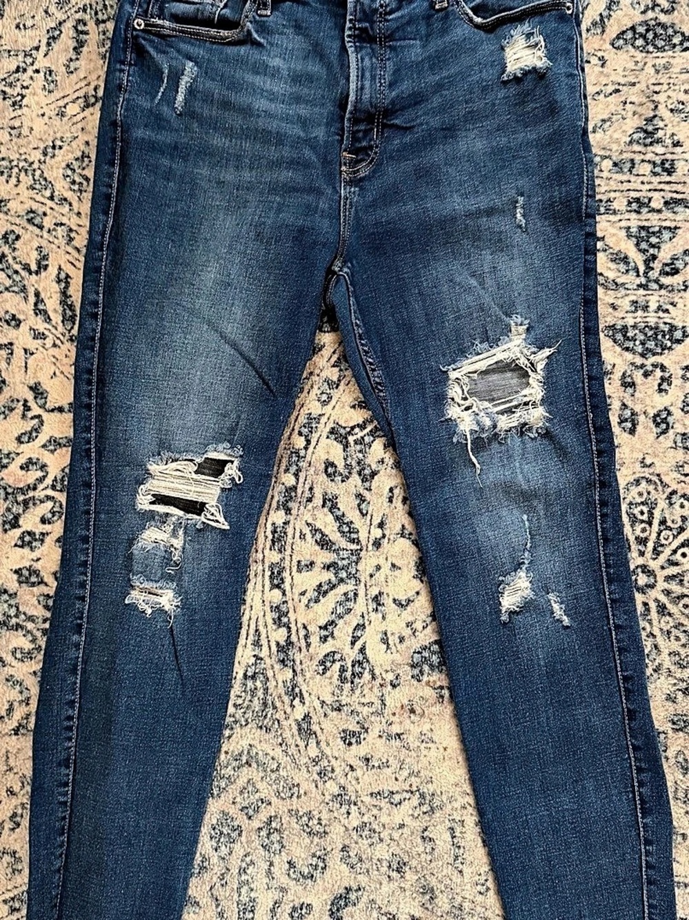 Old Navy Extra High-Waisted Rockstar Super Skinny Ripped Jeans Blue Size 8
